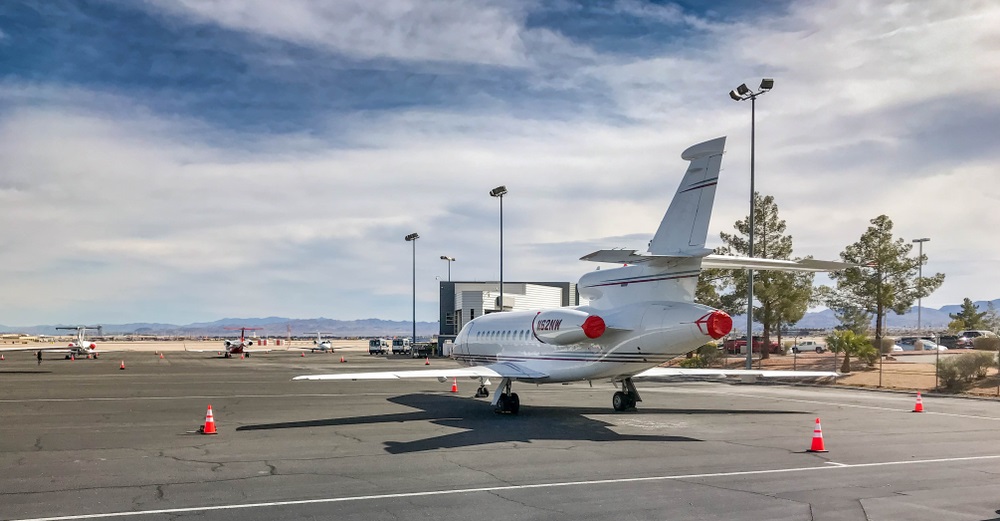 private jet parked in open space