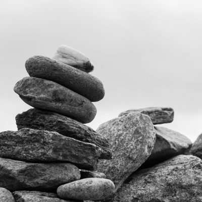 black and white stack of stones