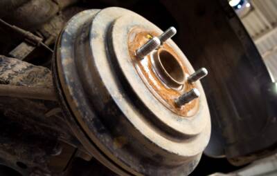 Passed wheel and brake drum of a car Passed wheel and brake drum of a car